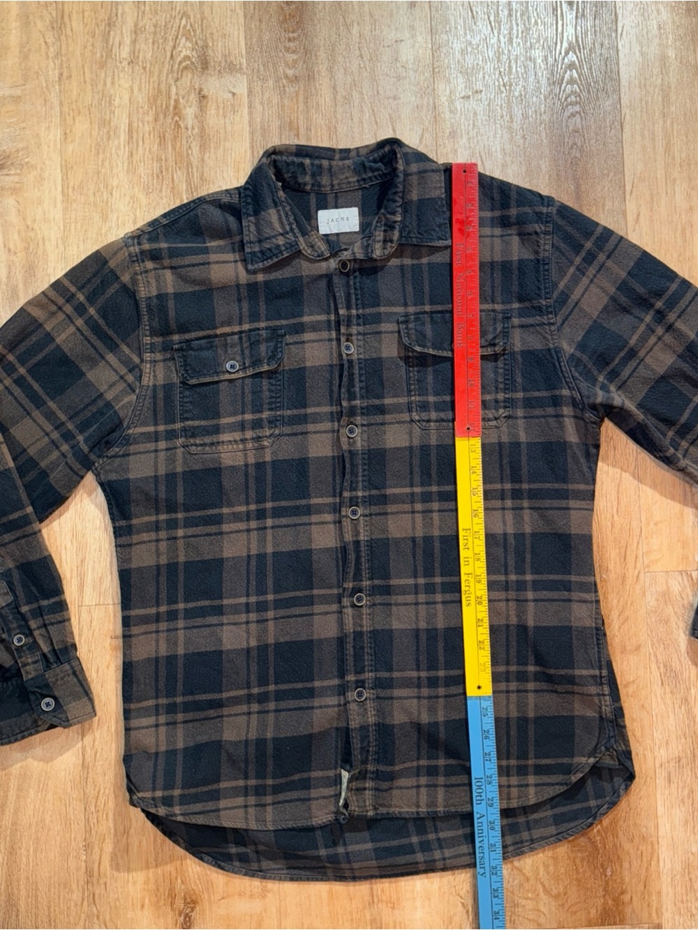 Mens Jachs Heritage Flannel sz. Large Brown Black Buffalo Check Shirt pre-Shrunk - Picture 3 of 4
